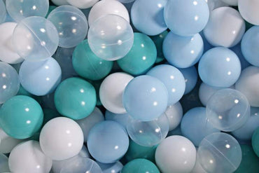 Ballenbak Ronde 200 ballen 90x30 cm Licht Grijs: Turquoise, Babyblauw, Transparant, Wit ballen